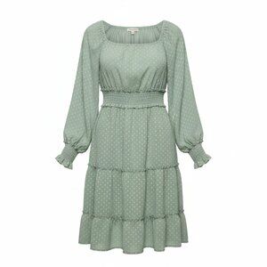 Indigo Rose Sage Green Polka Dot Midi Dress Cottagecore Boho Size Med